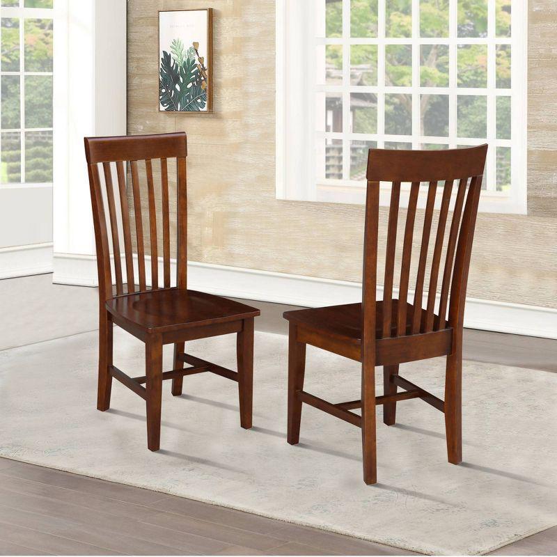 Tall Brown Wood Slat Back Dining Side Chair