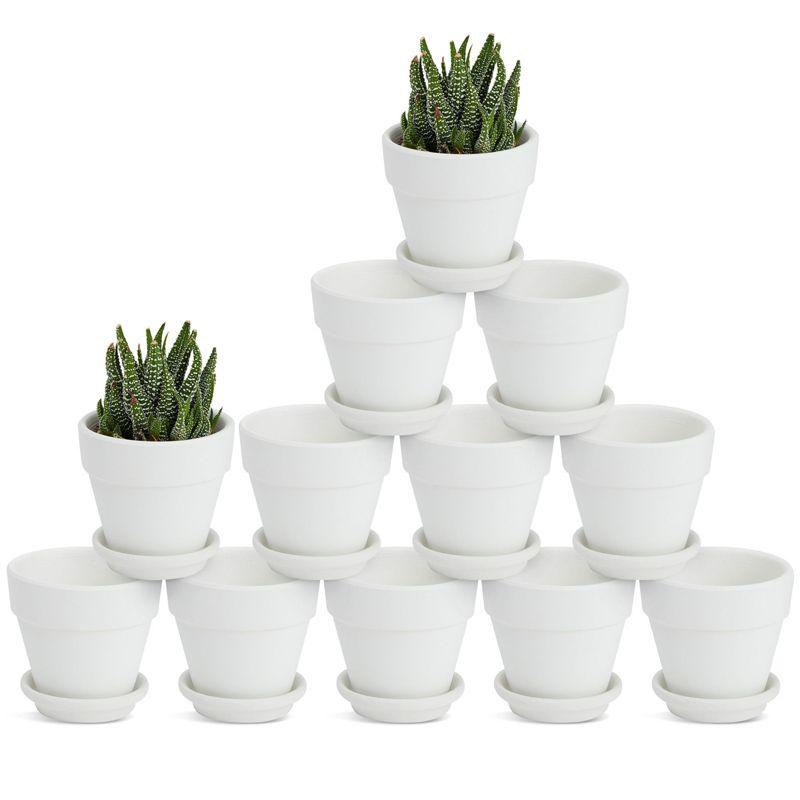 Juvale 12 Pack White Clay Mini Terracotta Pots with Saucers and Drainage Hole, Paintable Pottery for Succulents, Crafts, and Wedding Decor, 3 Inch
