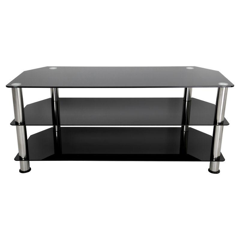 Black Tempered Glass Corner TV Stand with Chrome Legs