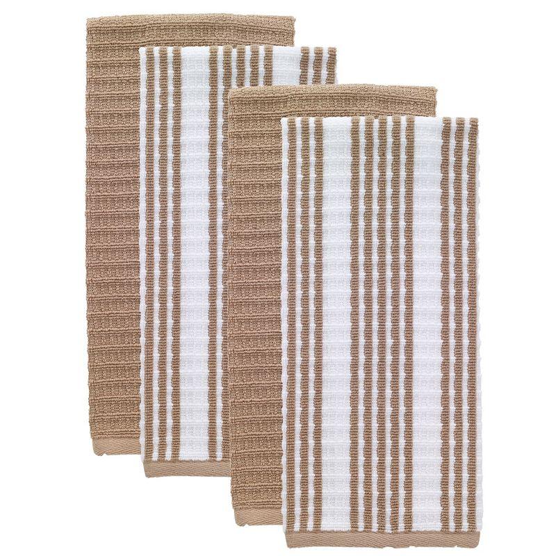 T-fal Solid and Stripe Waffle Kitchen Towel, Four Pack