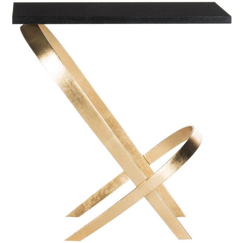 Transitional Black & Gold Leaf Glass Top Rectangular Side Table