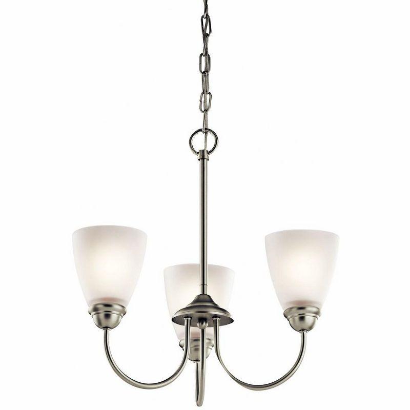 Jolie 18" 3 Light Mini Chandelier with Satin Etched Glass in Brushed Nickel