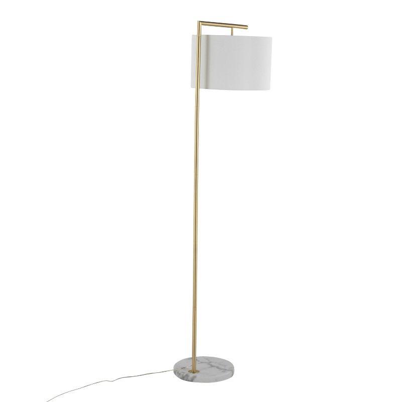 LumiSource Fran Contemporary Floor Lamp in Gold Metal White Marble and White Linen Shade: Chic Arc Design, UL Listed, 60W