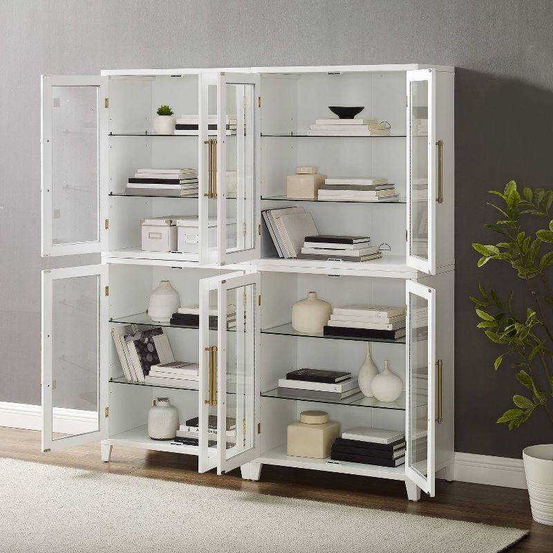 White Glass Door Kitchen Pantry Storage Cabinet Set with Gold Hardware