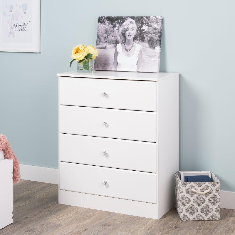 Astrid Crystal White 4-Drawer Vertical Dresser with Acrylic Knobs