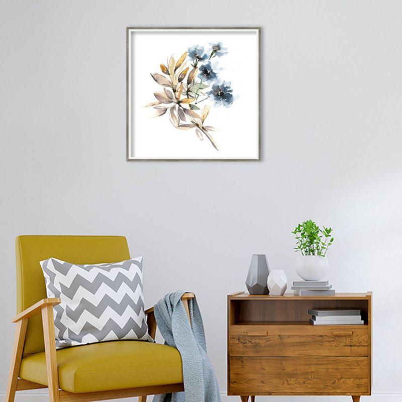 25" x 25" Muted Blue by Sara Berrenson Wood Framed Wall Art Print - Amanti Art: Modern Style, Botanical Lithograph, Hardwood Frame