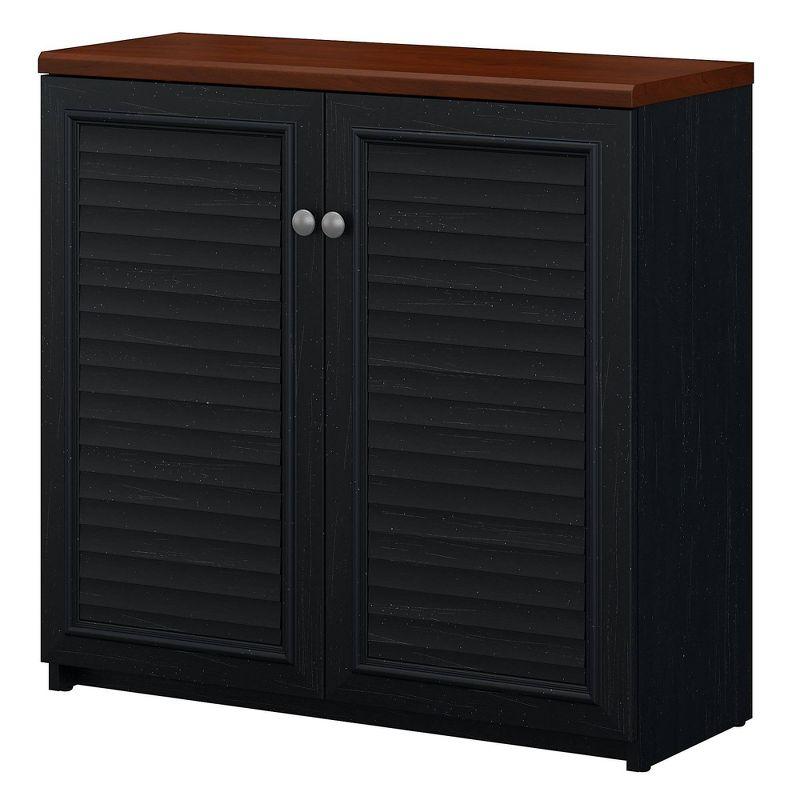 Fairview Small Storage Cabinet with Doors Black - Bush Furniture: Antique Pewter Hardware, Adjustable Shelves