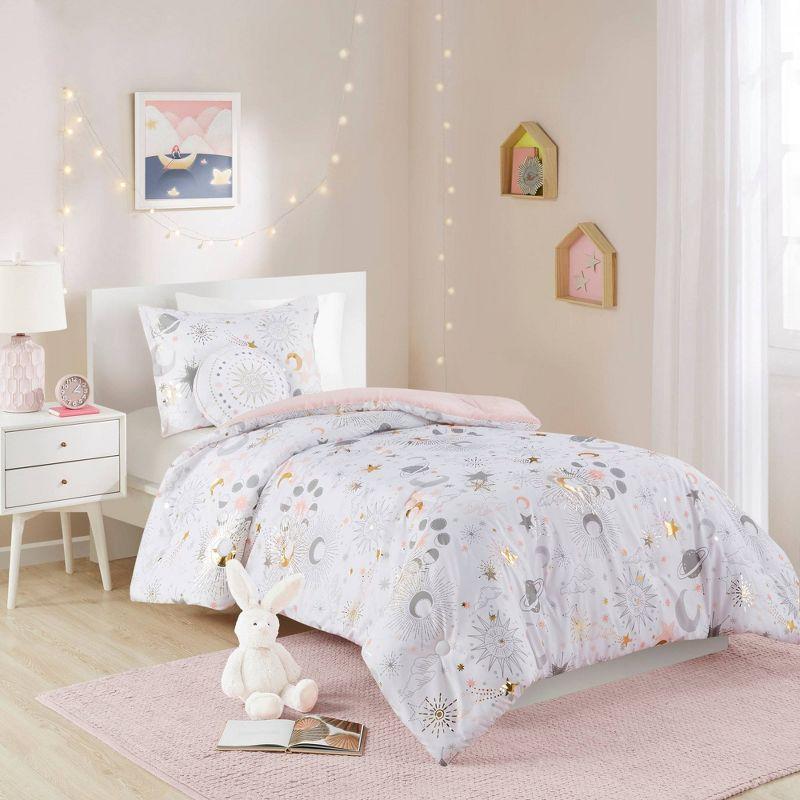 Celia Blush/Gold Starry Sky Metallic Print Comforter Set