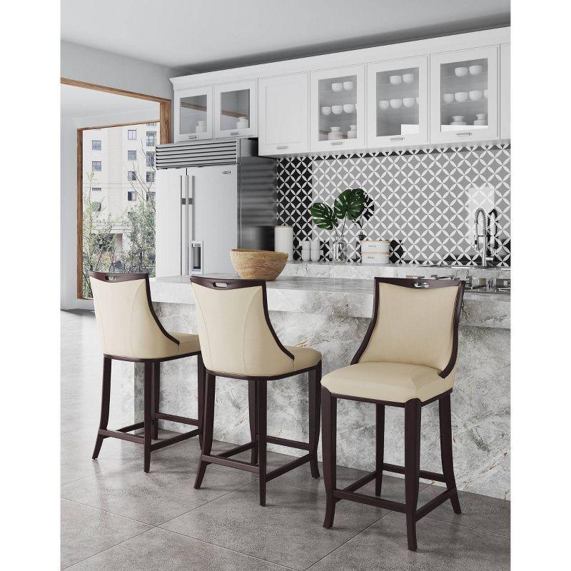 Manhattan Comfort Set of 2 Emperor Upholstered Beech Wood Faux Leather Barstools Cream: With Backs, Fixed Height 27"