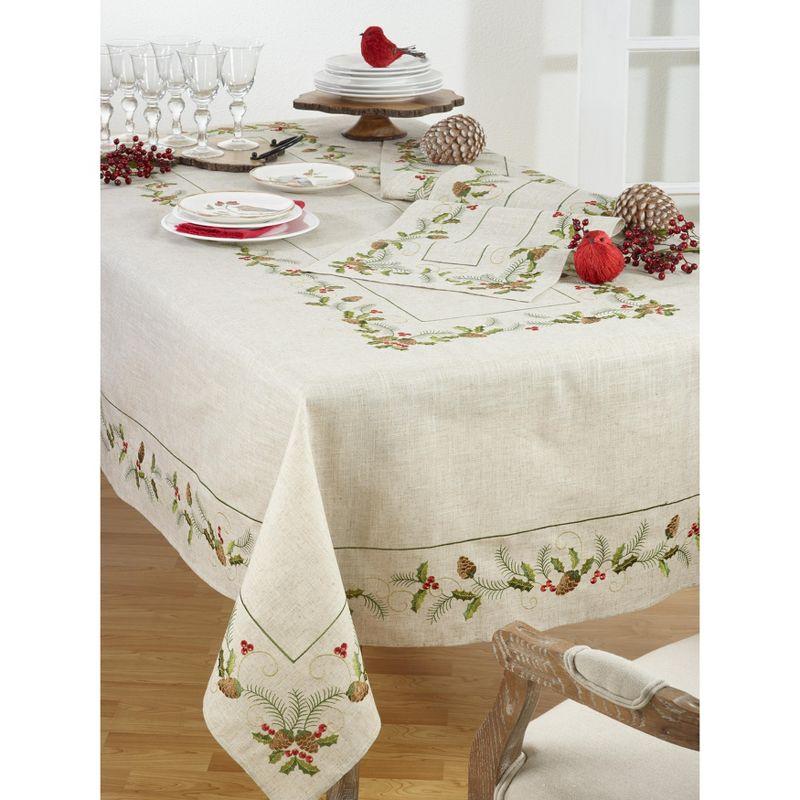 Saro Lifestyle Embroidered Pinecone and Holly Runner