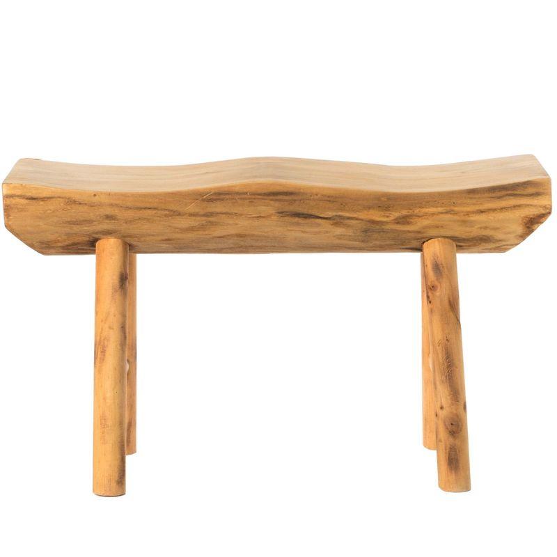 Vintiquewise Rustic Carved Wood Natural Edge Entryway Log Accent Bench