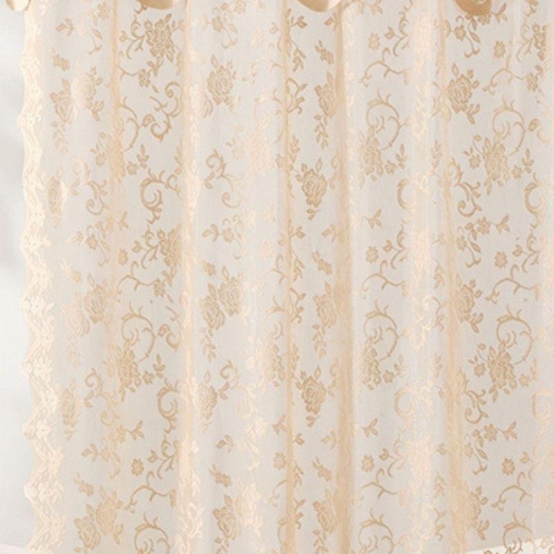 HLC.ME Harper Lace Shower Curtain for Bathroom with Floral Vine Design and Attached Valance- Elegant Victorian Classic Style - Linen, 72" W x 72" L