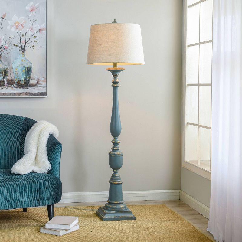 64" 3-way Distressed Floor Lamp with Heather Oatmeal Hardback Fabric Shade Blue - StyleCraft