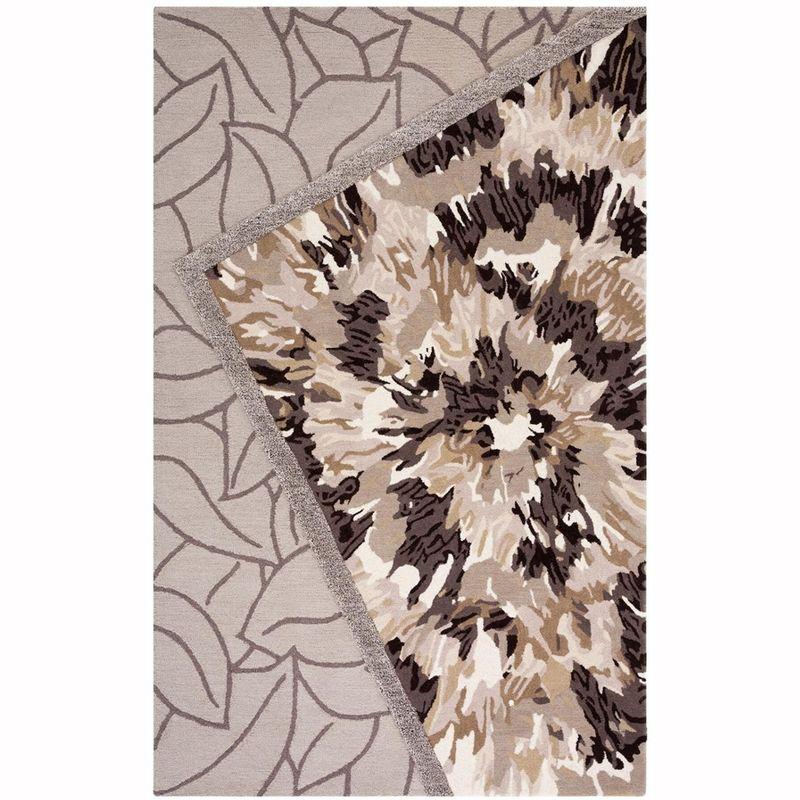 Art Deco Floral Wool Area Rug in Beige/Brown - 4' x 6'