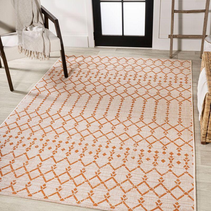 5' x 8' Ourika Moroccan Geometric Textured Weave Indoor/Outdoor Area Rug, Cream/Orange - JONATHAN Y