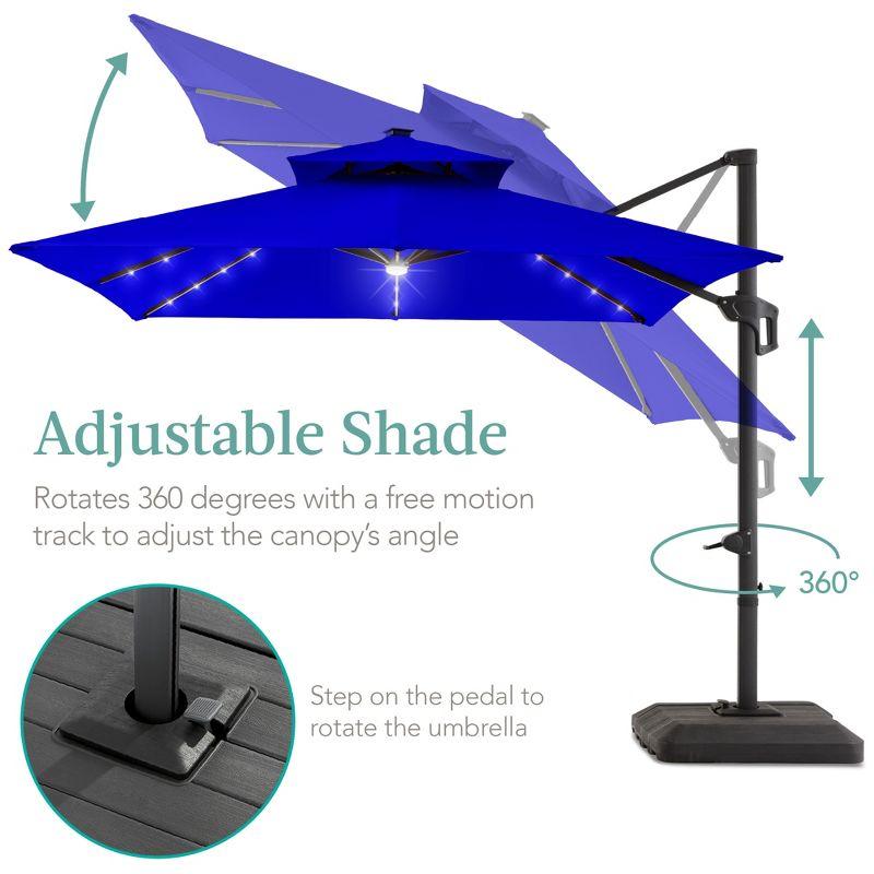 Best Choice Products 10x10ft 2-Tier Square Outdoor Solar LED Cantilever Patio Umbrella w/ Base Included - Resort Blue