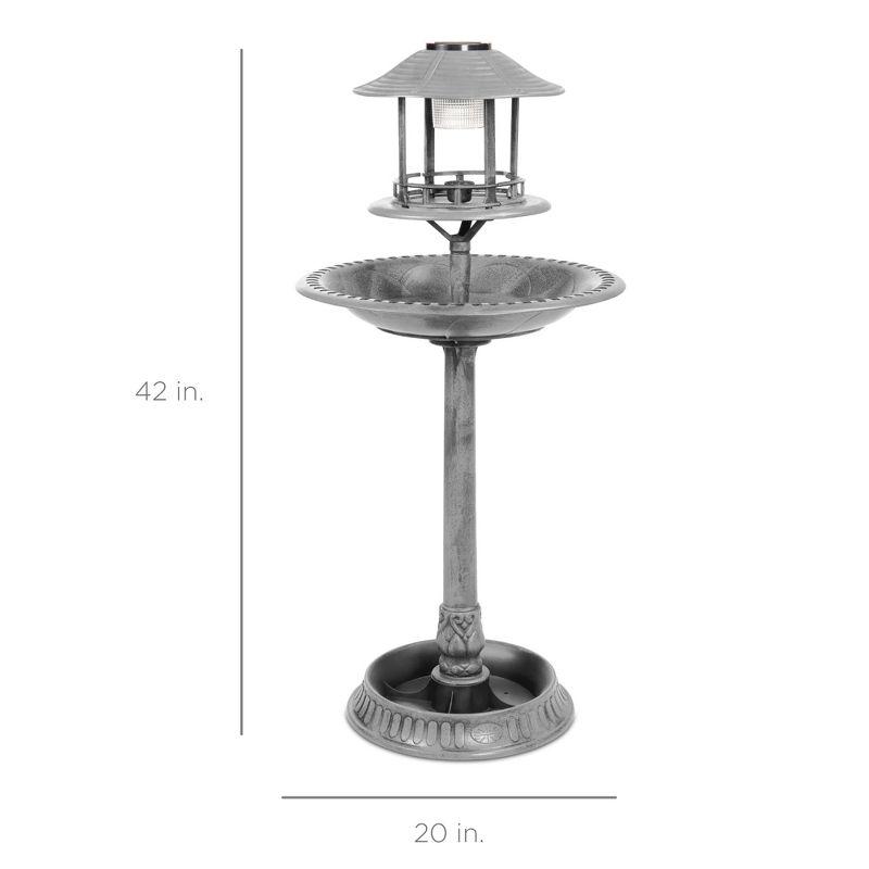 Stone Solar-Powered Bird Bath with Planter Base and Lamp