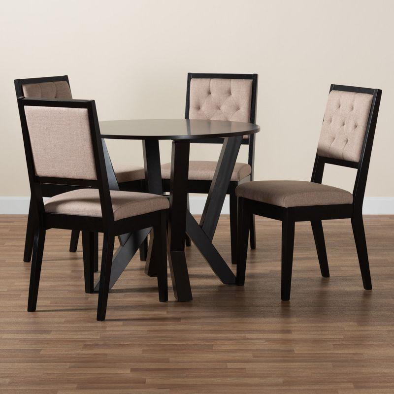 Kai Modern Sand Fabric and Dark Brown Wood 5-Piece Dining Set