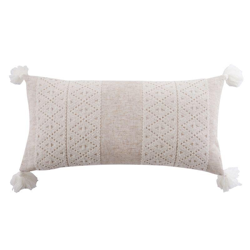 Sanira Taupe and Cream 12x24 Applique Diamond Tassel Pillow