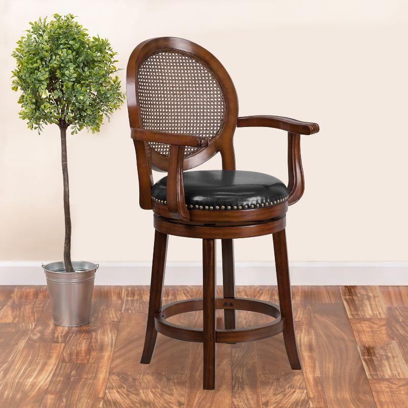 Espresso Wood Counter Stool with Black Leather Swivel Seat