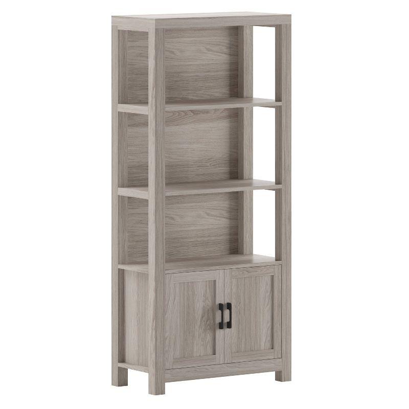 Martha Stewart 68" Gray Wood Shaker Bookcase with Storage Cabinet