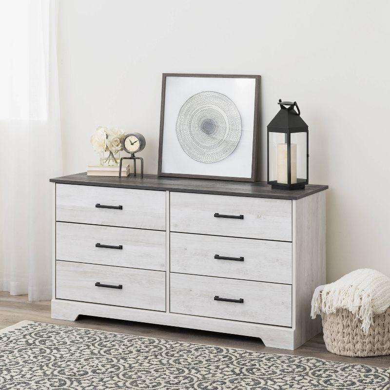 Prepac Rustic Ridge Farmhouse 6 Drawer Bedroom Dresser Washed White
