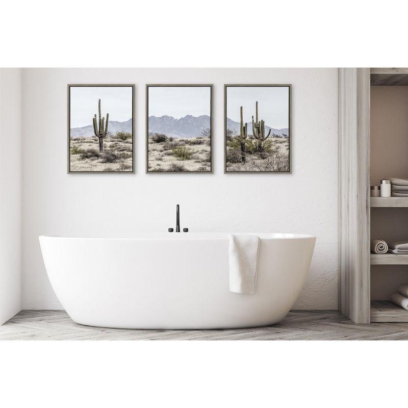 Kate and Laurel Sylvie Tall Saguaro Cacti Desert Mountain Left, Middle and Right Framed Canvas by The Creative Bunch Studio, 3 Piece 18x24, Gray