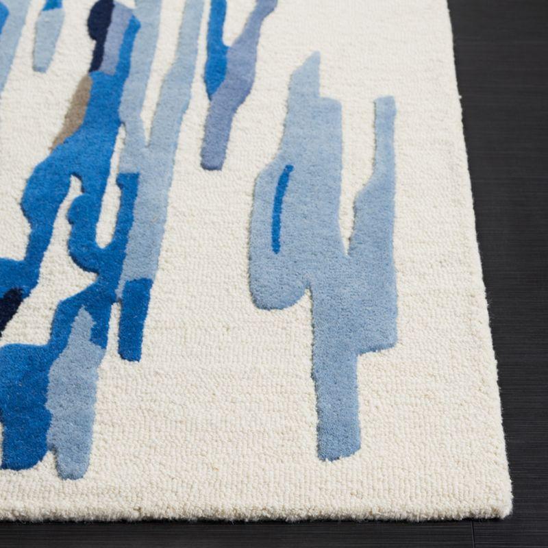 Ivory & Blue Hand-Tufted Wool Area Rug - 4' x 6' Art Deco Design