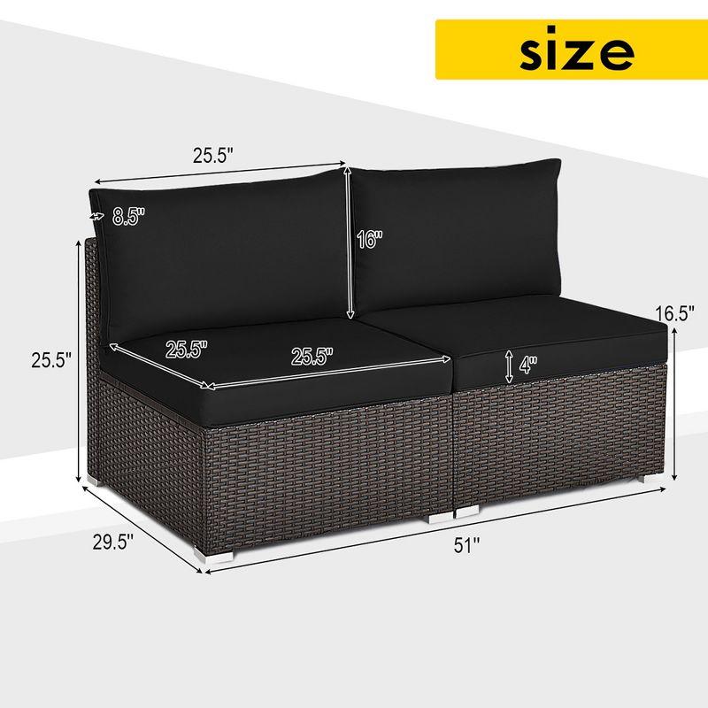 Costway 2PCS Patio Rattan Armless Sofa Sectional Furniture Conversation W/Black Cushion