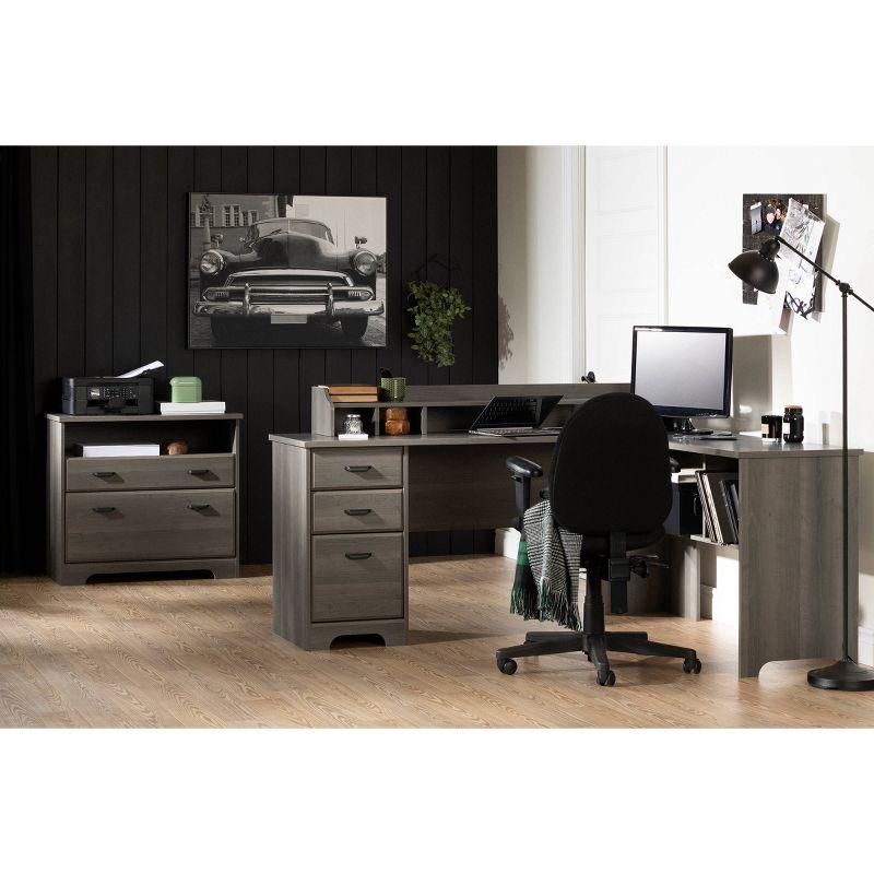 Gray Maple L-Shaped Computer Desk with Hutch and Drawers