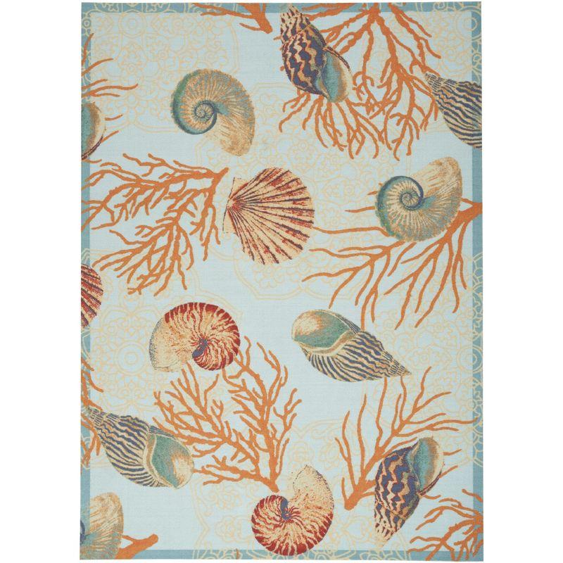 Light Blue Coastal Floral Synthetic Area Rug