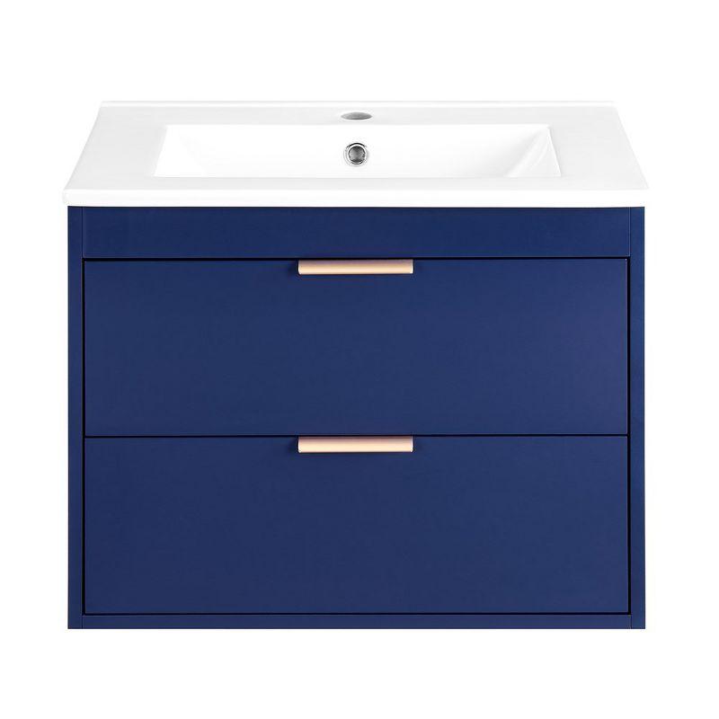 24" Floating Wall Mounted Bathroom Vanity With White Ceramic Sink Storage Drawers Wooden Bathroom Storage Cabinet, Blue