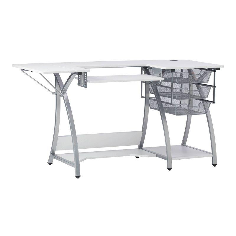 Silver and White Foldable Sewing Table with Mesh Drawers