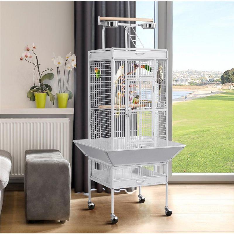 Yaheetech 61.5'' Play Top Parrot Cage Rolling Metal Bird Cage White