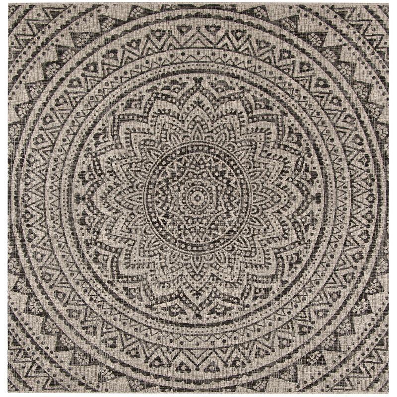Courtyard CY8734 Power Loomed Indoor and Outdoor Area Rug - Light Grey/Black - 5'3"x5'3" - Safavieh