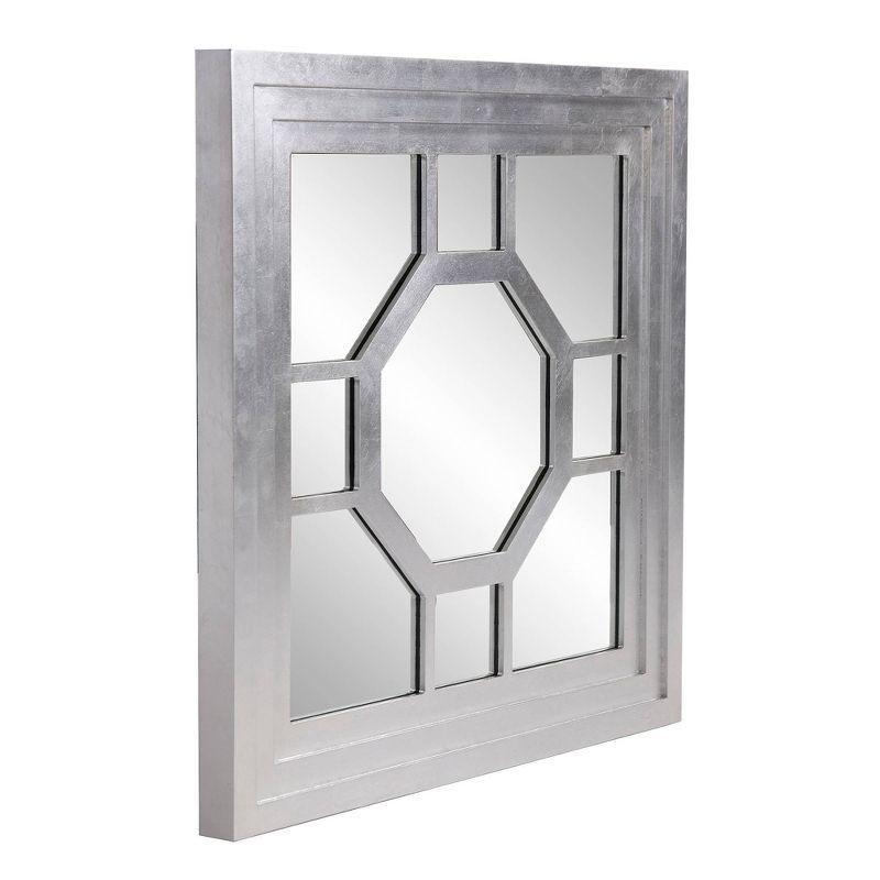 Howard Elliott 24"x24" Square Wood Framed Octagonal Windowpane Accent Mirror: Silver Leaf Finish, Wall Mount, Modern Decor