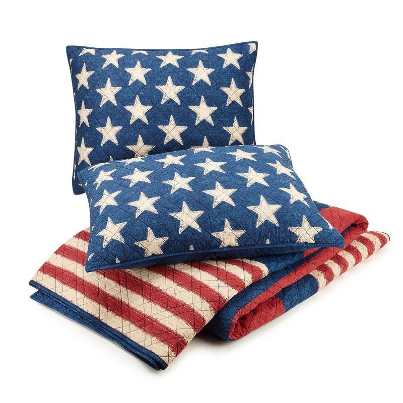 Modern Heirloom Americana Patch 100% Cotton 3-Piece Quilt/Coverlet Set