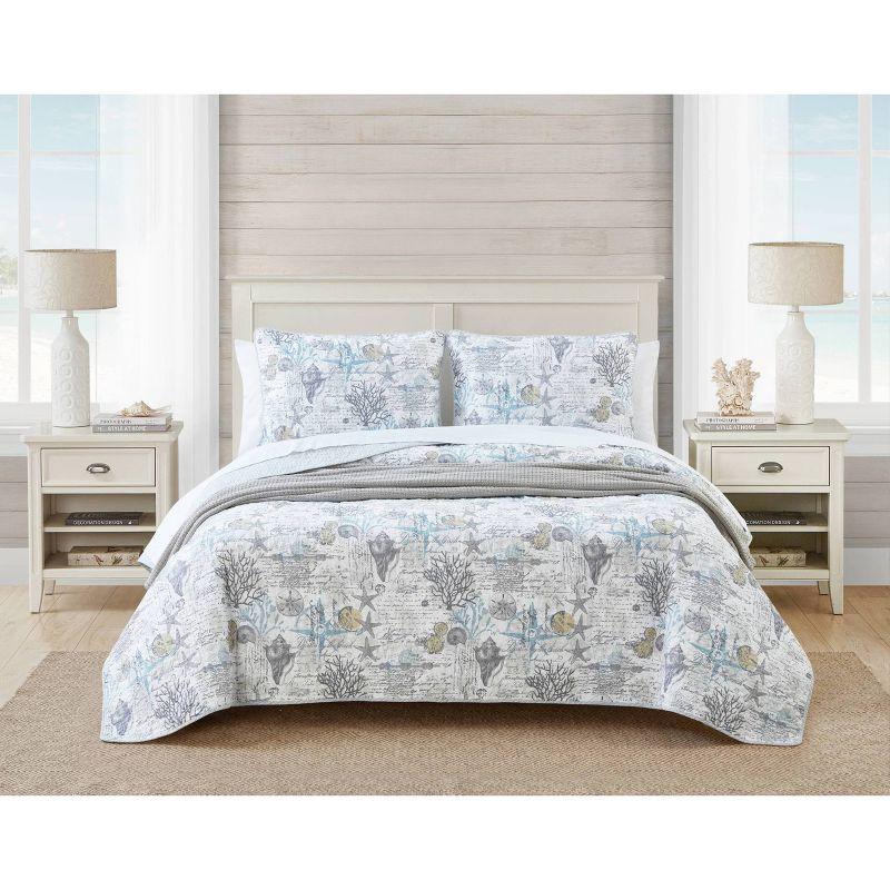 Tommy Bahama Home Tommy Bahama Beach Bliss Grey Cotton Reversible Quilt Set