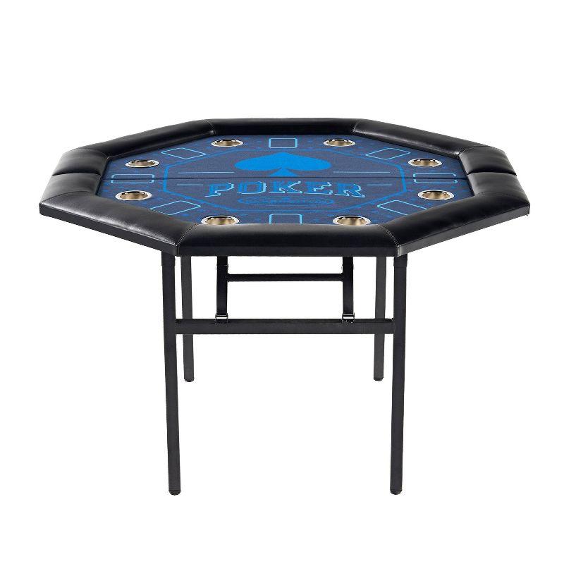 48'' Octagonal Blue Felt Poker Table with Folding Legs and Drink Holders