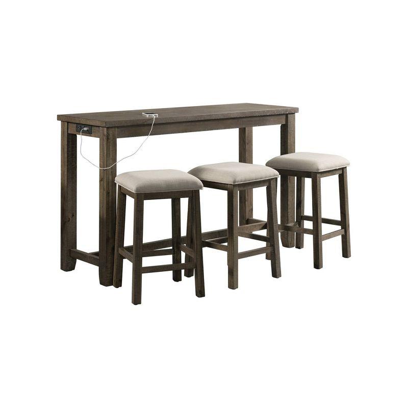 Stanford Multipurpose Bar Table Set Distressed Gray: USB Ports, Power Strip - Picket House Furnishings