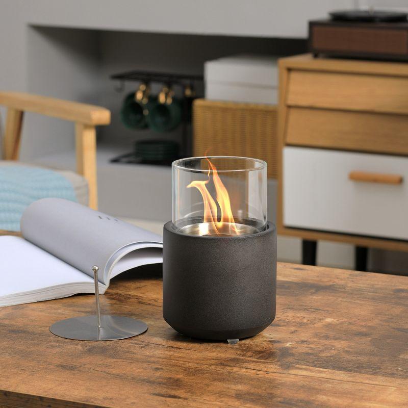 HOMCOM Tabletop Fireplace, Mini Concrete Ethanol Fire Bowl with Lid, Burns up with Liquid Alcohol and Solid Tablet Alcohol