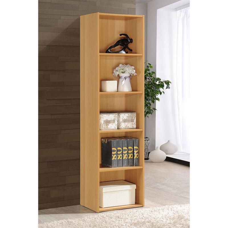 Slim Beech Wood 5-Shelf Kids Bookcase with Cubes and Doors