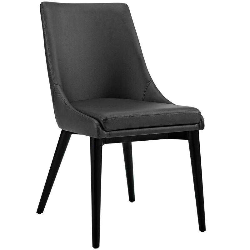 Black Upholstered Leather Side Chair with Wood Legs