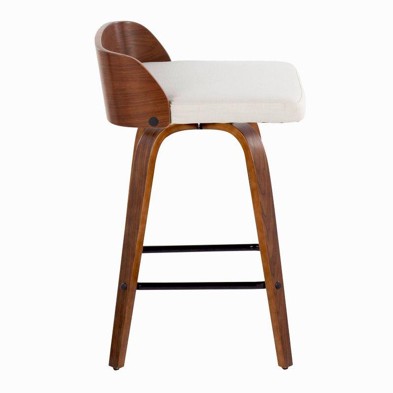 Beige Swivel Upholstered Counter Stool with Wood and Metal Frame