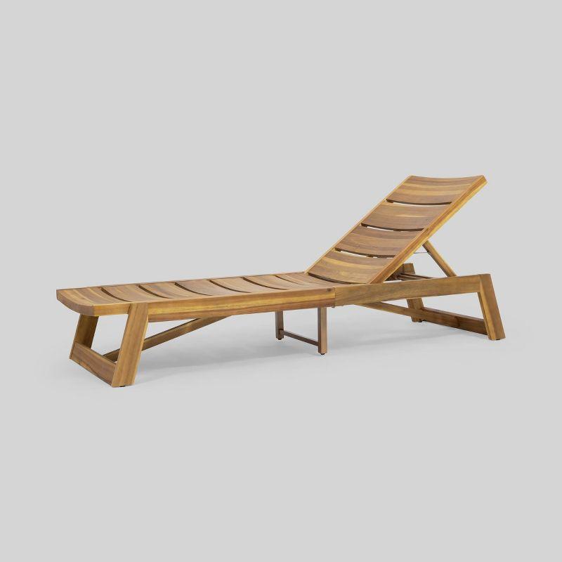Maki Wood Chaise Lounge Teak - Christopher Knight Home: Weather-Resistant Acacia & Iron Frame, 90 Day Warranty
