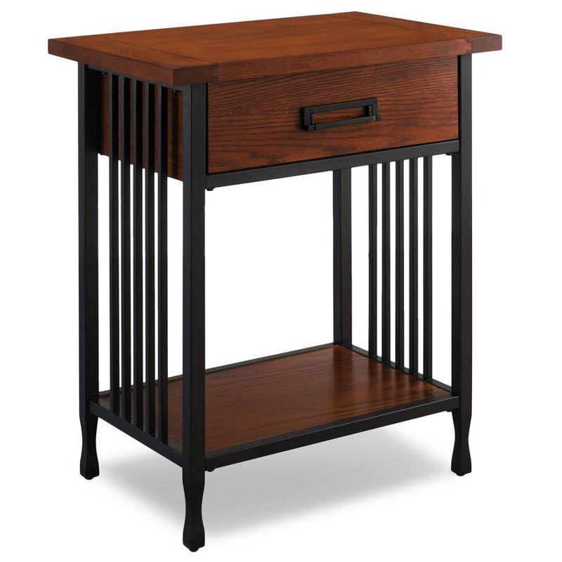 Mission Oak and Matte Black Metal 1-Drawer Nightstand