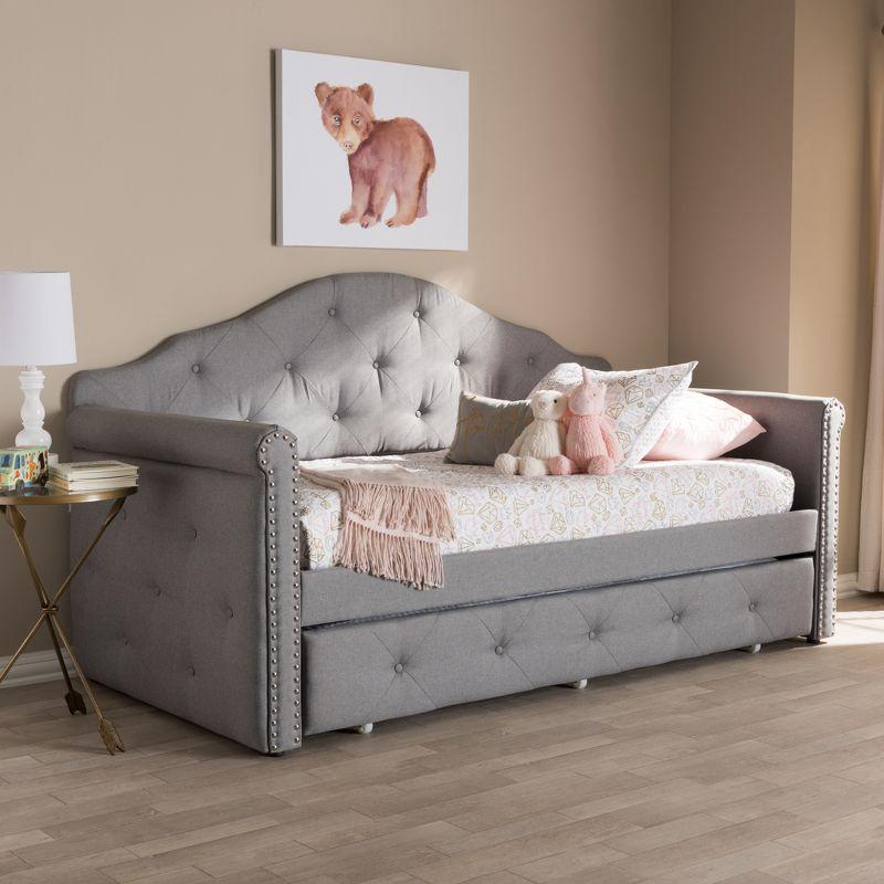 Twin Emilie Modern and Contemporary Fabric Upholstered Daybed with Trundle Gray - Baxton Studio: Elegant Design, No Box Spring Needed