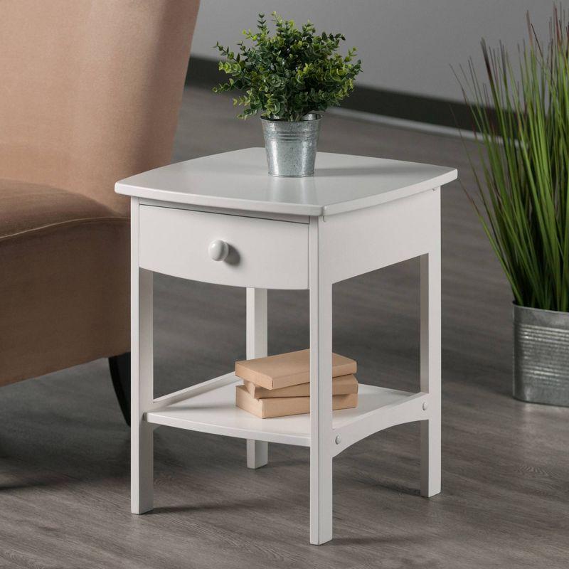 Claire Accent Table White - Winsome: Wood Composite Nightstand with Drawer & Shelf, Spot Clean