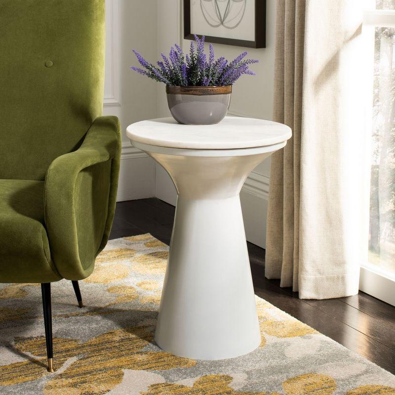 Mila 16" White Marble and Metal Round Pedestal End Table