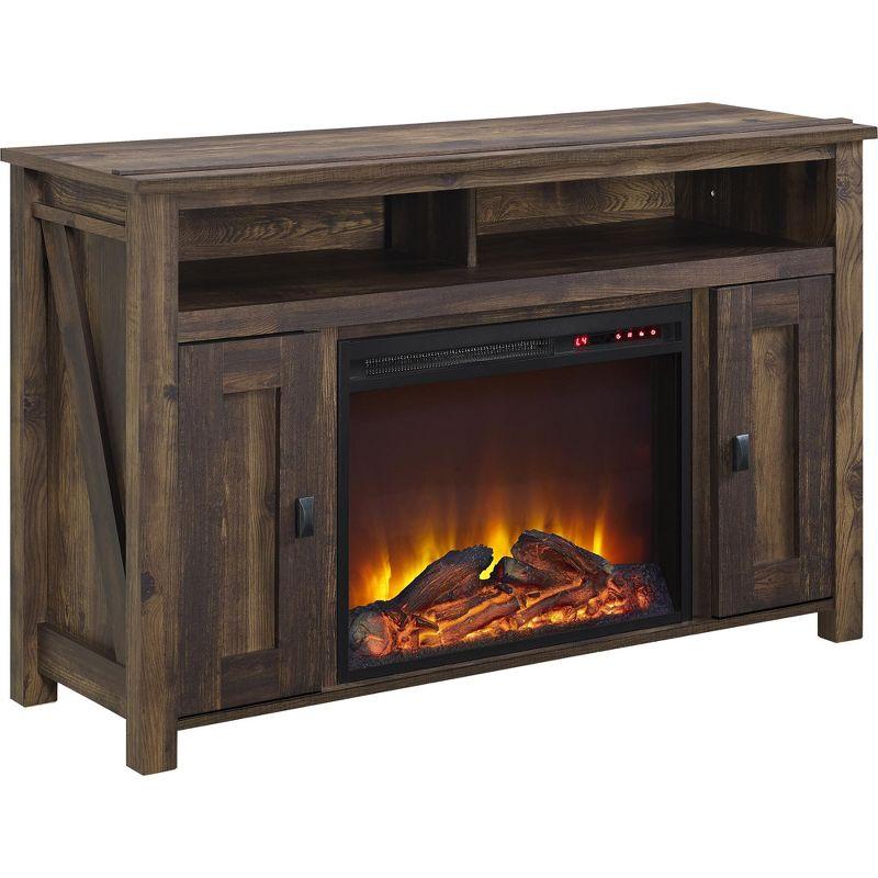 Rustic Brown Electric Fireplace TV Console with Cabinets